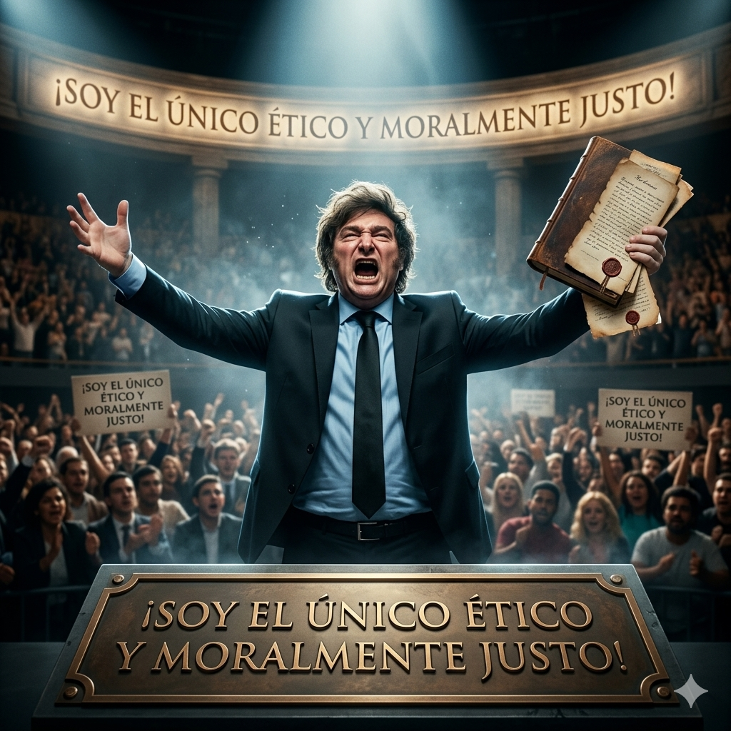 Mientras avanza $Libra, y siguen la repercusiones por el viaje de Adorni con su esposa en el avion presidencial, Milei se define como el unico etico y moralmente justo.