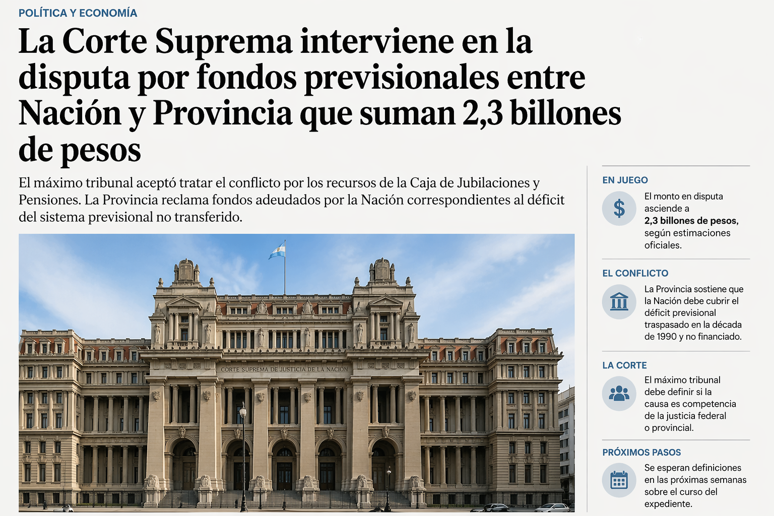 La Corte Suprema interviene en la disputa por fondos previsionales entre Nación y Provincia de Buenos Aires que suman 2,3 billones de pesos