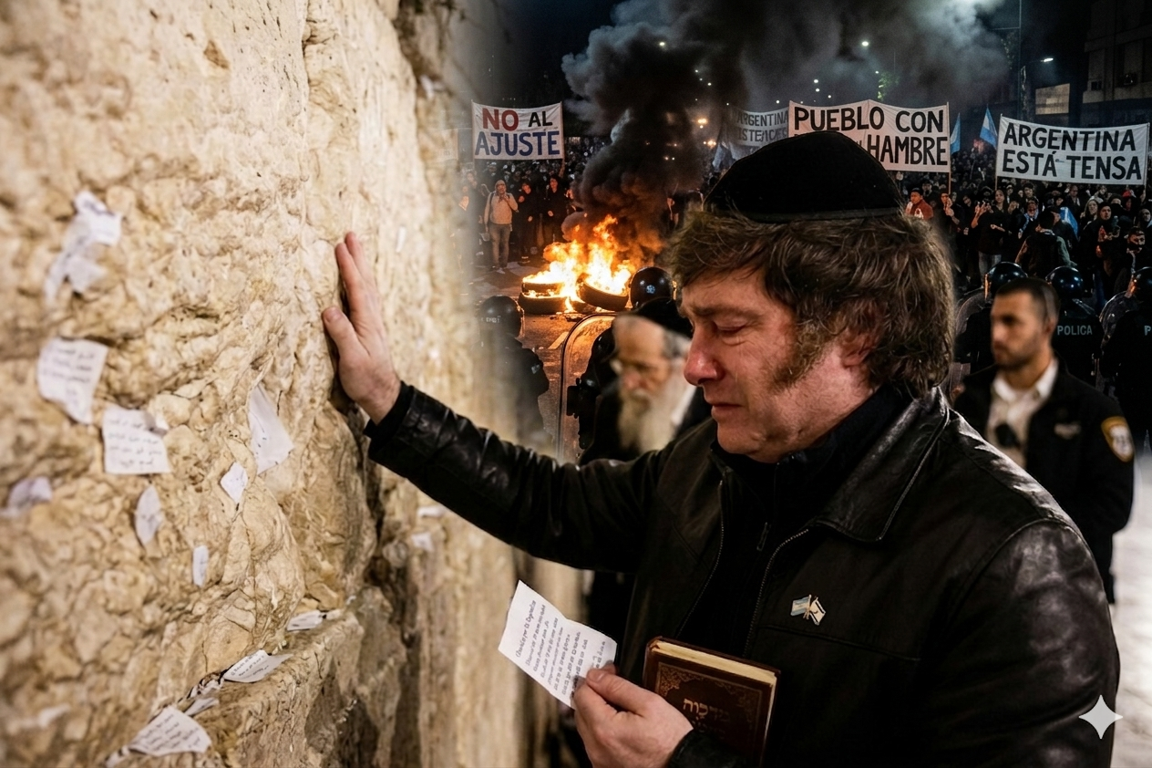 Mientras Milei reza en el muro de Los Lamentos, en Argentina se vive un clima de extrema tensión social