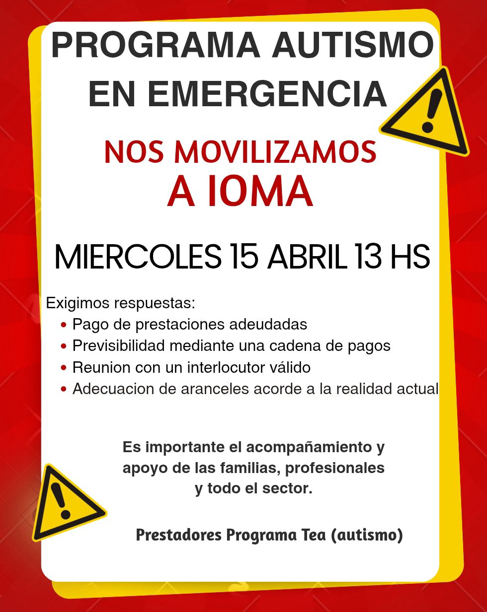La crisis de IOMA, pone en riesgo la continuidad de los tratamientos TEA, TGD y del sector de Discapacidad