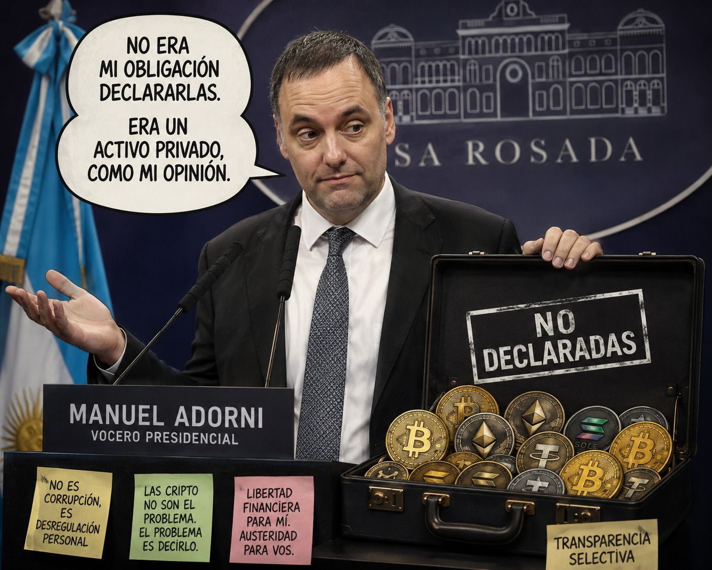 ADORNI, ACORRALADO POR PRESUNTOS MOVIMIENTOS CON CRIPTOMONEDAS NO INCLUIDOS EN SU DECLARACIÓN JURADA