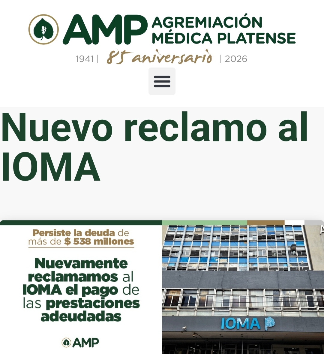 MÉDICOS PLATENSES REDOBLAN LA PRESIÓN: NUEVO RECLAMO FORMAL A IOMA MEDIANTE UN DURO COMUNICADO