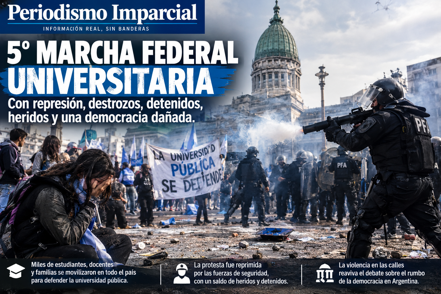 La 5ª Marcha Federal Universitaria, Una jornada marcada por la represión, la violencia y una democracia en tensión.