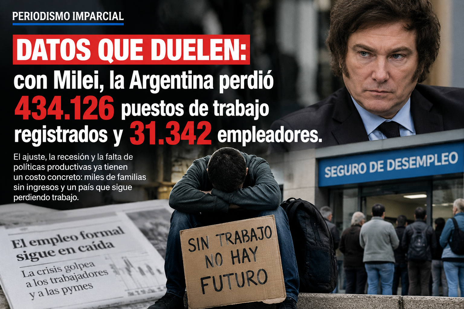 DATOS QUE DUELEN: con Milei, la Argentina perdió 434.126 puestos de trabajo registrados y 31.342 empleadores